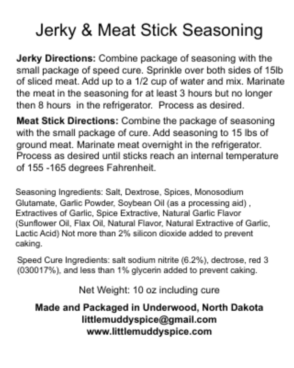 Mild Jerky and Meat Stick Seasoning